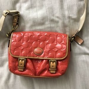 Coach coral patent leather logo crossbody purse